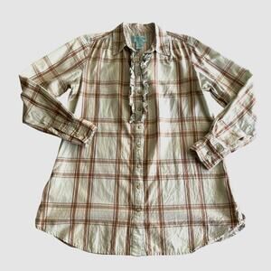 Tasha Polizzi 100% Cotton Plaid Ruffle Western Pearl Snap Lt‎ Aqua Tunic Shirt M